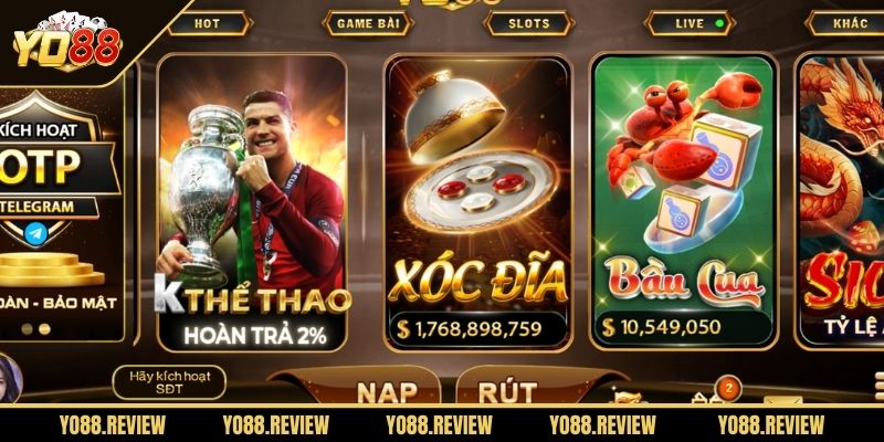 Kho game Yo88 khủng, tỷ lệ trả thưởng cao